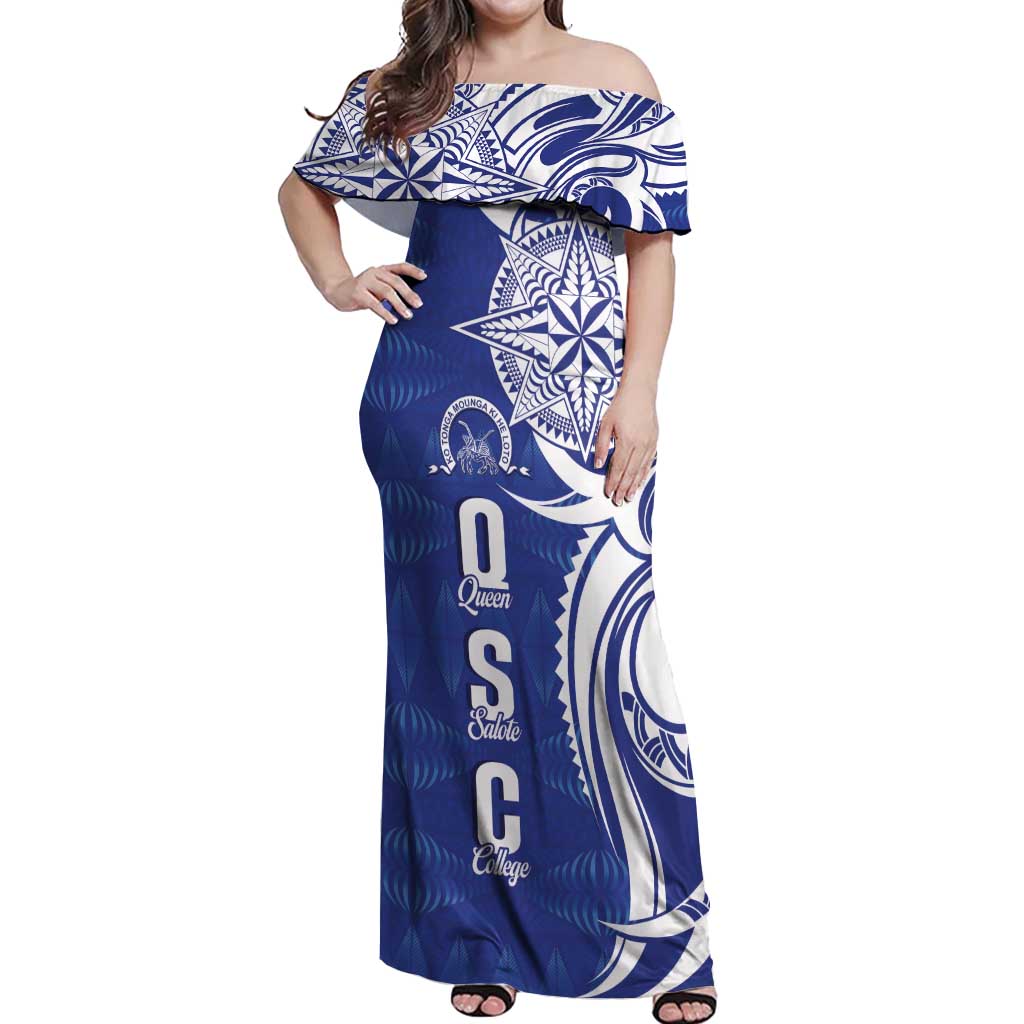 Personalised Queen Salote College Off Shoulder Maxi Dress QSC Est 1926 Ngatu Pattern - Polynesian Pride