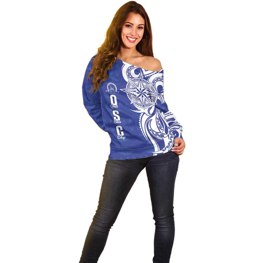Personalised Queen Salote College Off Shoulder Sweater QSC Est 1926 Ngatu Pattern - Polynesian Pride