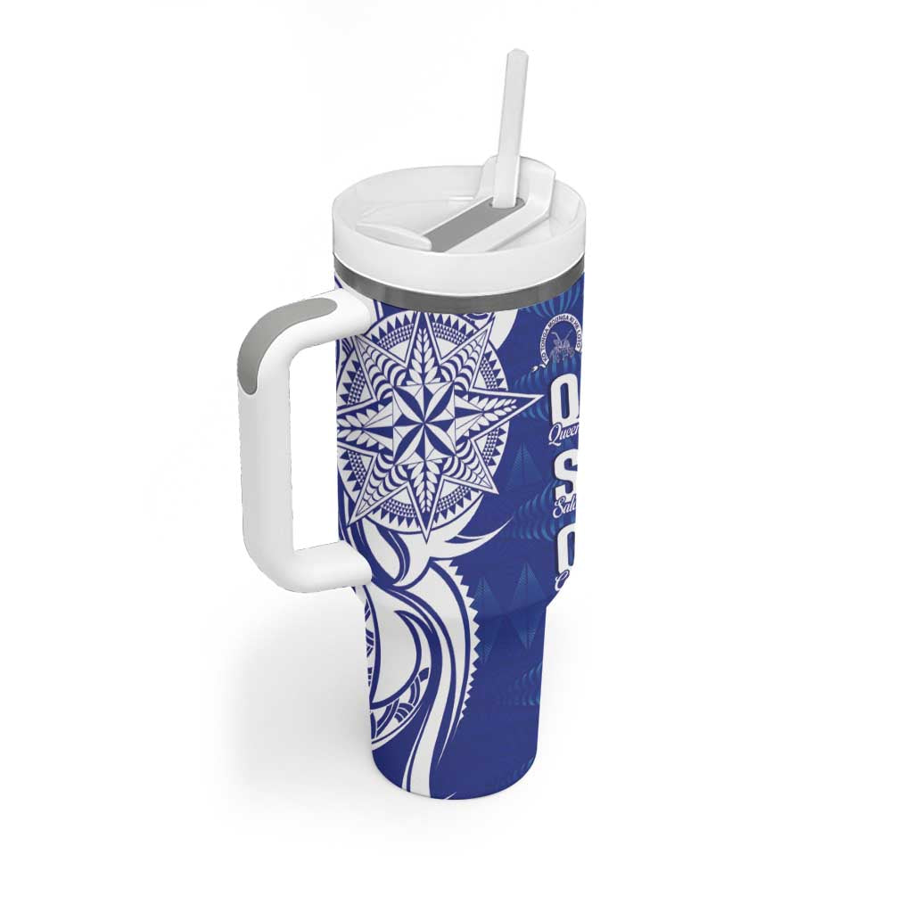 Personalised Queen Salote College Tumbler With Handle QSC Est 1926 Ngatu Pattern - Polynesian Pride