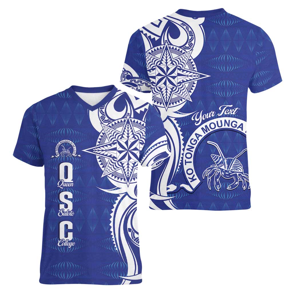 Personalised Queen Salote College Women V-Neck T-Shirt QSC Est 1926 Ngatu Pattern - Polynesian Pride