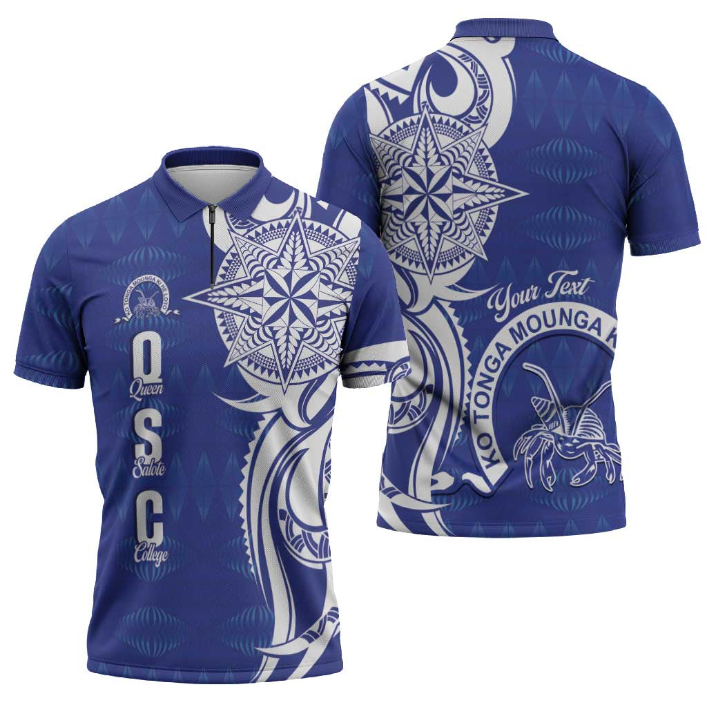 Personalised Queen Salote College Zipper Polo Shirt QSC Est 1926 Ngatu Pattern - Polynesian Pride