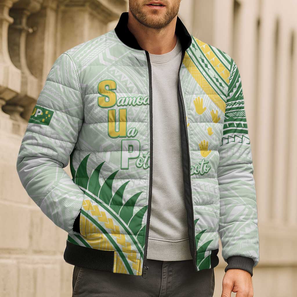 Personalised Samoa Ua Potopoto Bomber Puffer Jacket SUP Est 2025 Samoan Pattern - Polynesian Pride