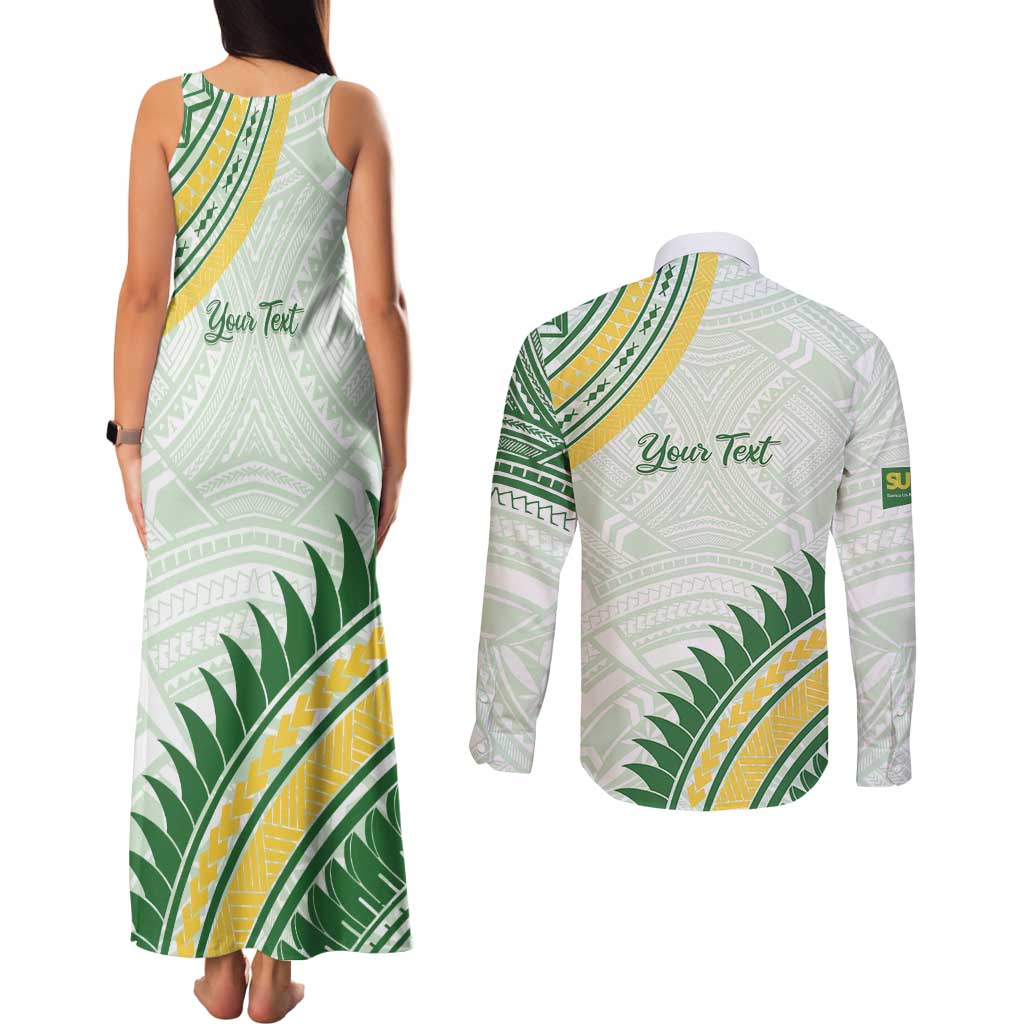 Personalised Samoa Ua Potopoto Couples Matching Tank Maxi Dress and Long Sleeve Button Shirt SUP Est 2025 Samoan Pattern - Polynesian Pride