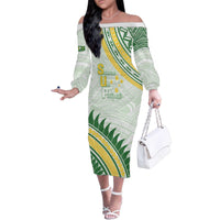 Personalised Samoa Ua Potopoto Family Matching Off The Shoulder Long Sleeve Dress and Hawaiian Shirt SUP Est 2025 Samoan Pattern - Polynesian Pride