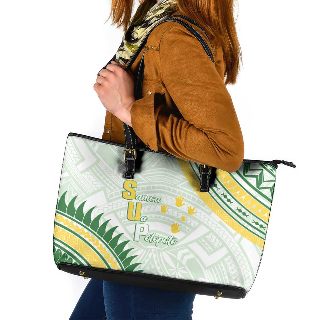 Samoa Ua Potopoto Leather Tote Bag SUP Est 2025 Samoan Pattern - Polynesian Pride