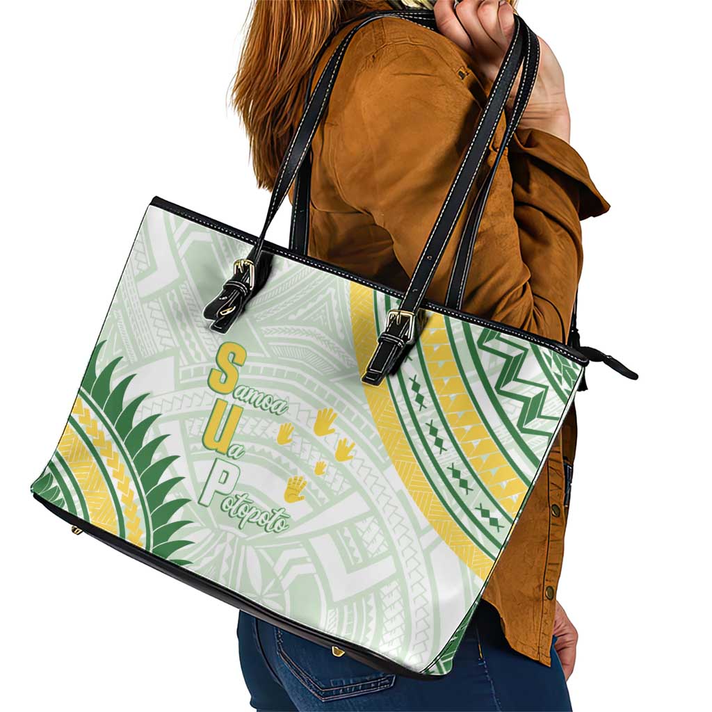 Samoa Ua Potopoto Leather Tote Bag SUP Est 2025 Samoan Pattern - Polynesian Pride