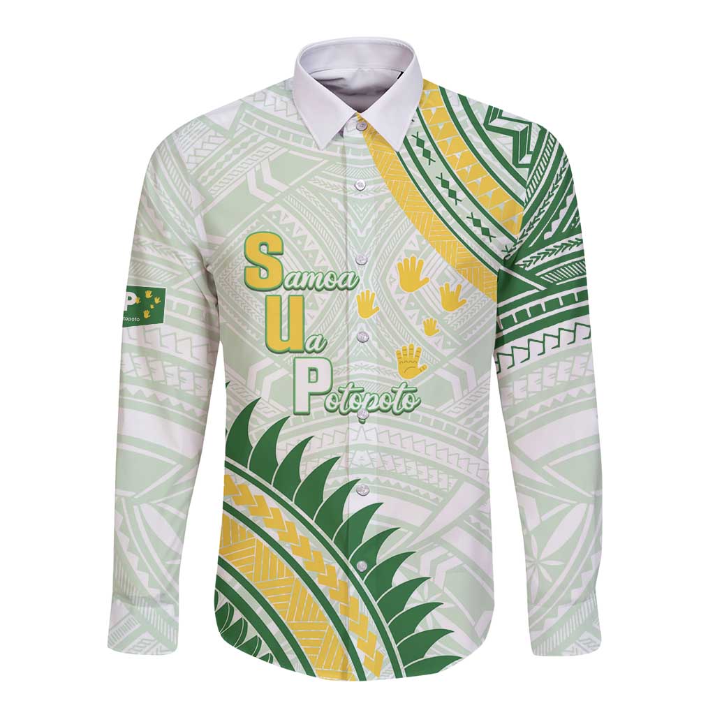 Personalised Samoa Ua Potopoto Long Sleeve Button Shirt SUP Est 2025 Samoan Pattern - Polynesian Pride
