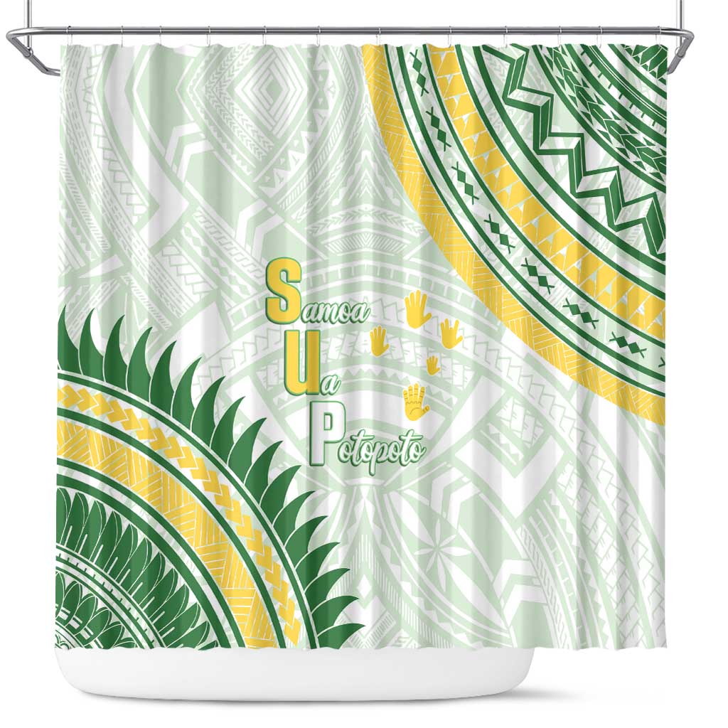Samoa Ua Potopoto Shower Curtain SUP Est 2025 Samoan Pattern - Polynesian Pride