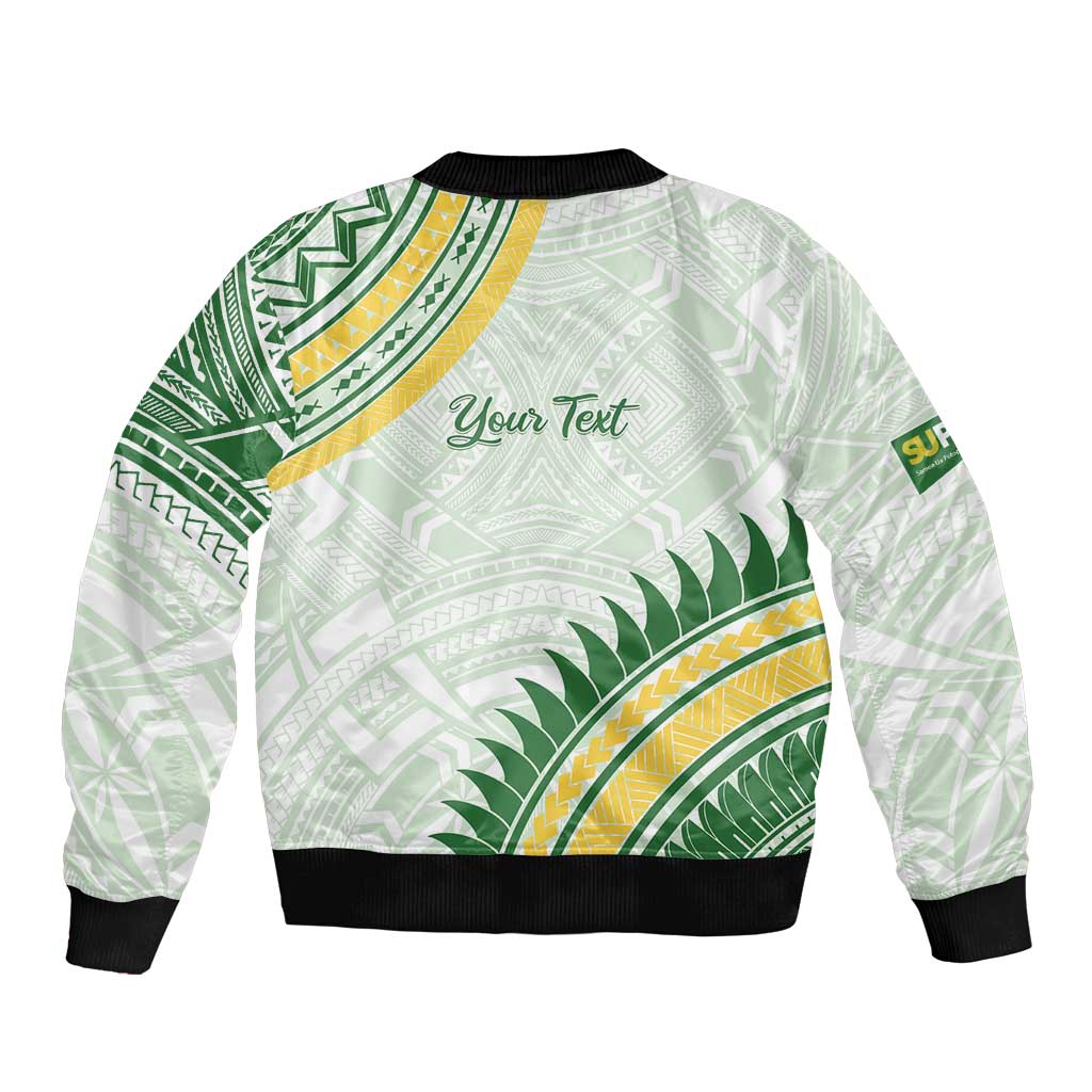 Personalised Samoa Ua Potopoto Sleeve Zip Bomber Jacket SUP Est 2025 Samoan Pattern - Polynesian Pride