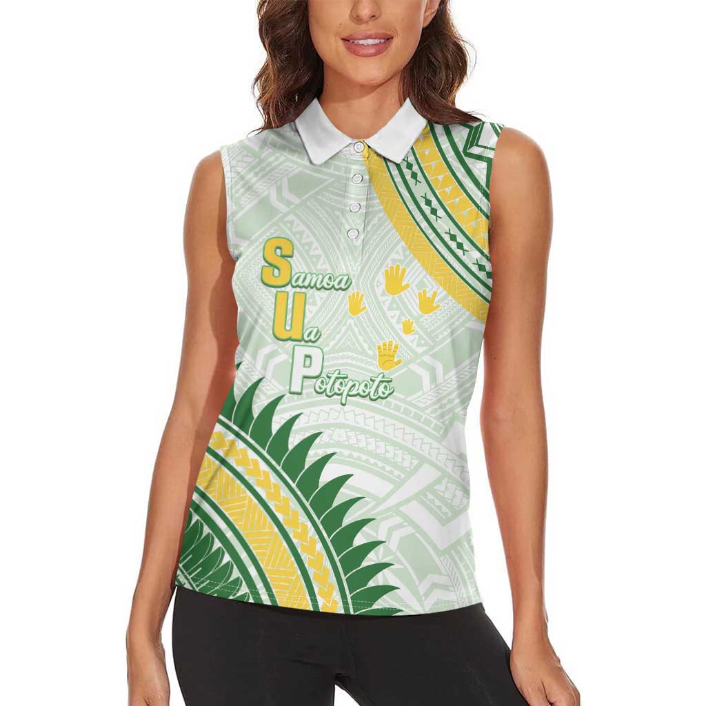 Personalised Samoa Ua Potopoto Women Sleeveless Polo Shirt SUP Est 2025 Samoan Pattern - Polynesian Pride