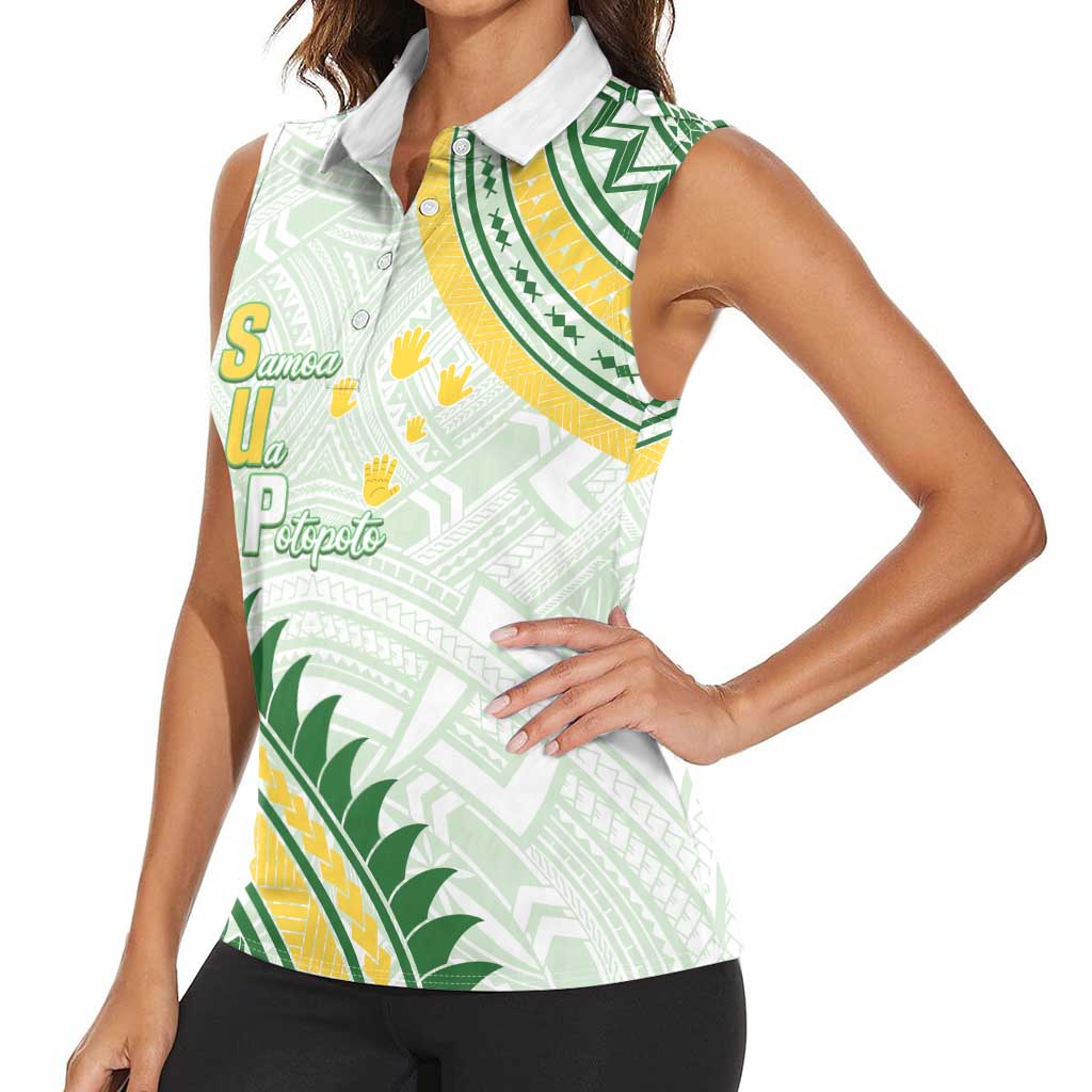 Personalised Samoa Ua Potopoto Women Sleeveless Polo Shirt SUP Est 2025 Samoan Pattern - Polynesian Pride