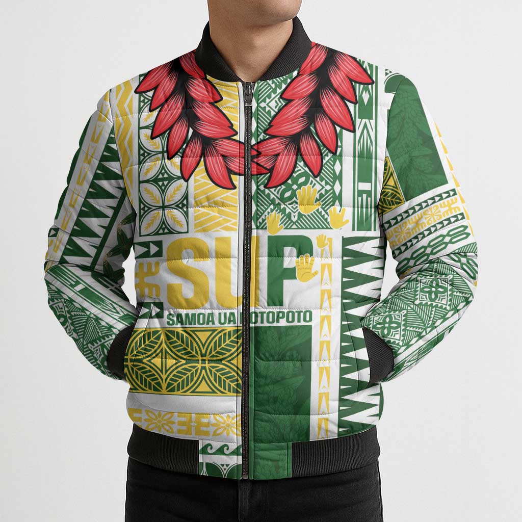Samoa Uniting Party Bomber Puffer Jacket SUP Est 2025 Siapo Pattern - Polynesian Pride