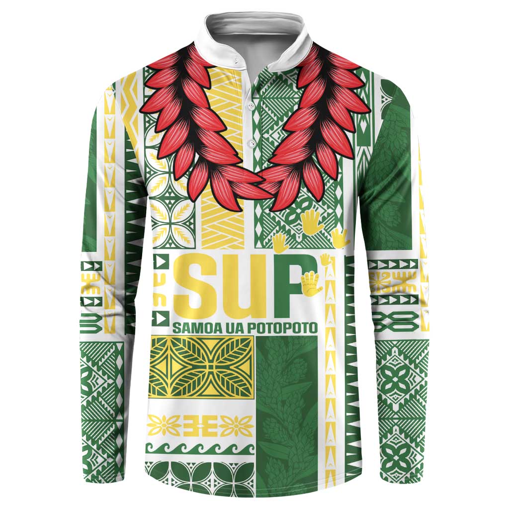Samoa Uniting Party Button Sweatshirt SUP Est 2025 Siapo Pattern - Polynesian Pride