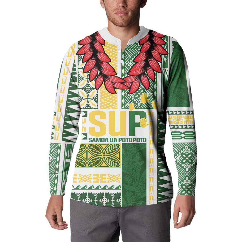 Samoa Uniting Party Button Sweatshirt SUP Est 2025 Siapo Pattern - Polynesian Pride