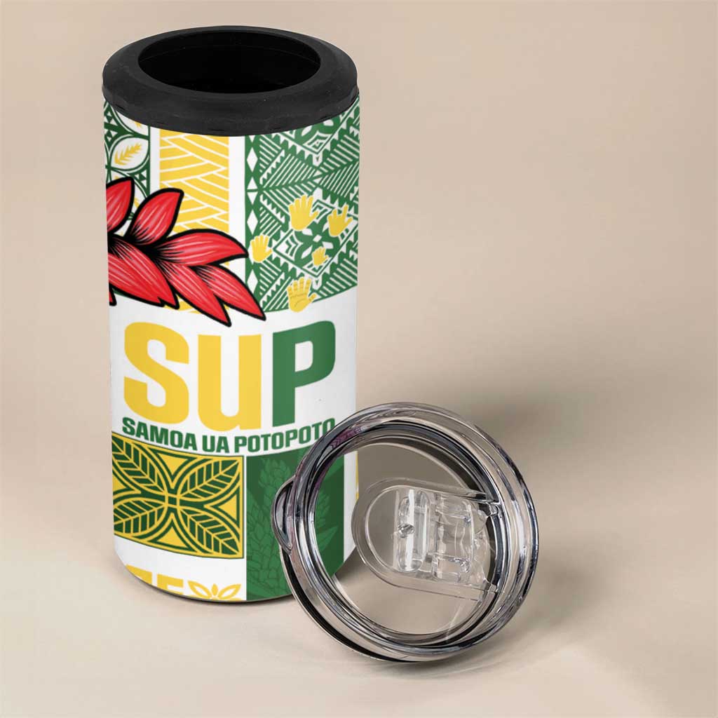 Samoa Uniting Party 4 in 1 Can Cooler Tumbler SUP Est 2025 Siapo Pattern - Polynesian Pride