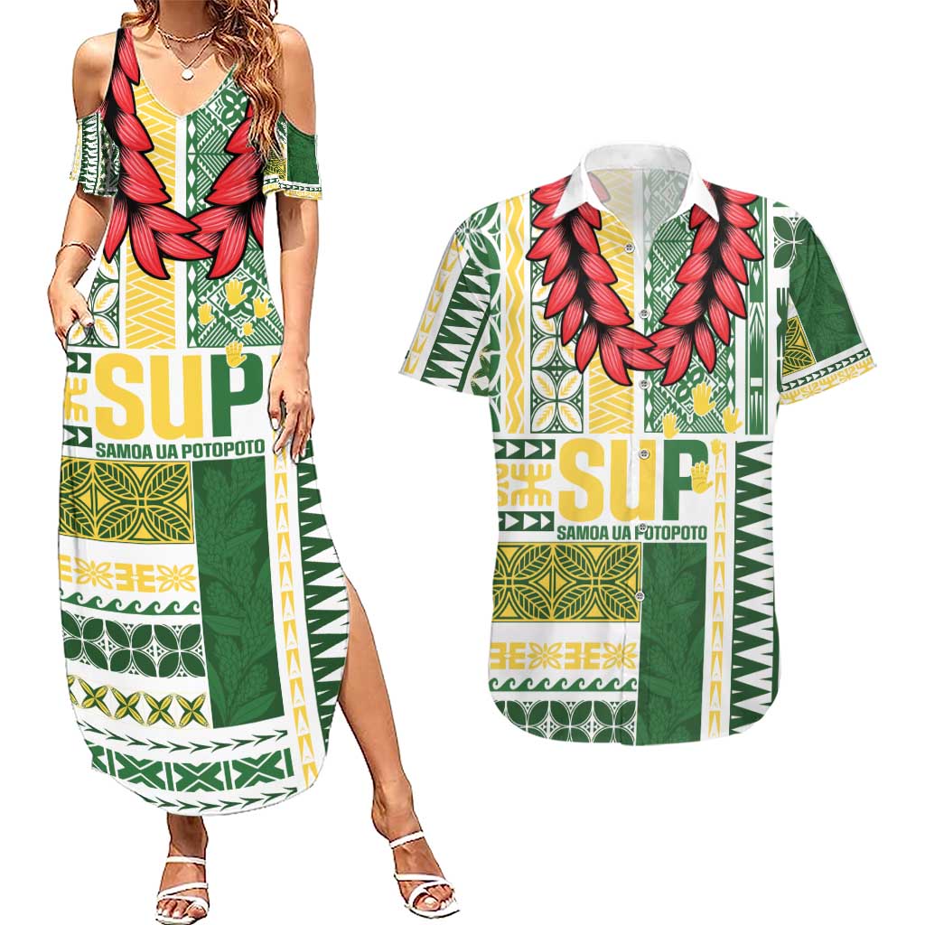 Samoa Uniting Party Couples Matching Summer Maxi Dress and Hawaiian Shirt SUP Est 2025 Siapo Pattern - Polynesian Pride