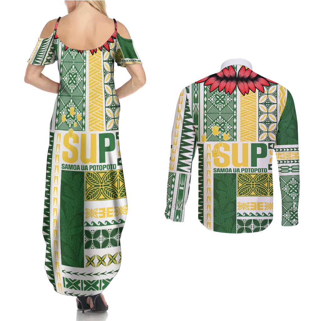 Samoa Uniting Party Couples Matching Summer Maxi Dress and Long Sleeve Button Shirt SUP Est 2025 Siapo Pattern - Polynesian Pride