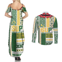 Samoa Uniting Party Couples Matching Summer Maxi Dress and Long Sleeve Button Shirt SUP Est 2025 Siapo Pattern - Polynesian Pride