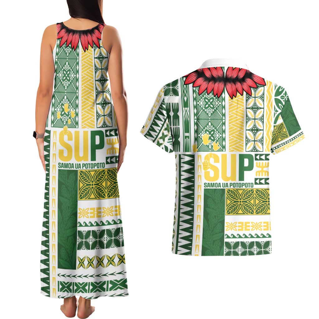 Samoa Uniting Party Couples Matching Tank Maxi Dress and Hawaiian Shirt SUP Est 2025 Siapo Pattern - Polynesian Pride