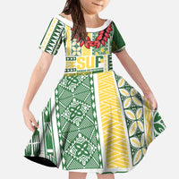 Samoa Uniting Party Family Matching Off The Shoulder Long Sleeve Dress and Hawaiian Shirt SUP Est 2025 Siapo Pattern - Polynesian Pride