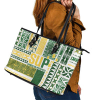 Samoa Uniting Party Leather Tote Bag SUP Est 2025 Siapo Pattern - Polynesian Pride
