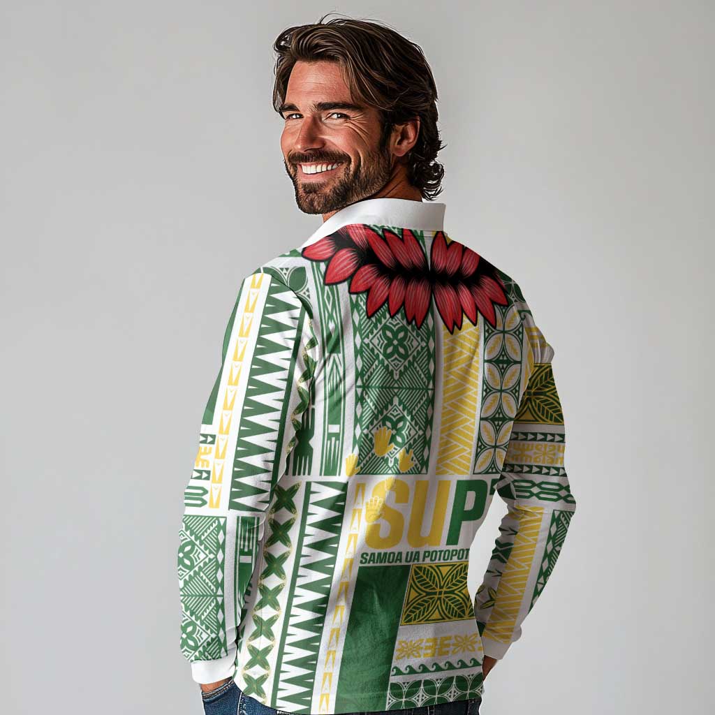 Samoa Uniting Party Long Sleeve Polo Shirt SUP Est 2025 Siapo Pattern - Polynesian Pride
