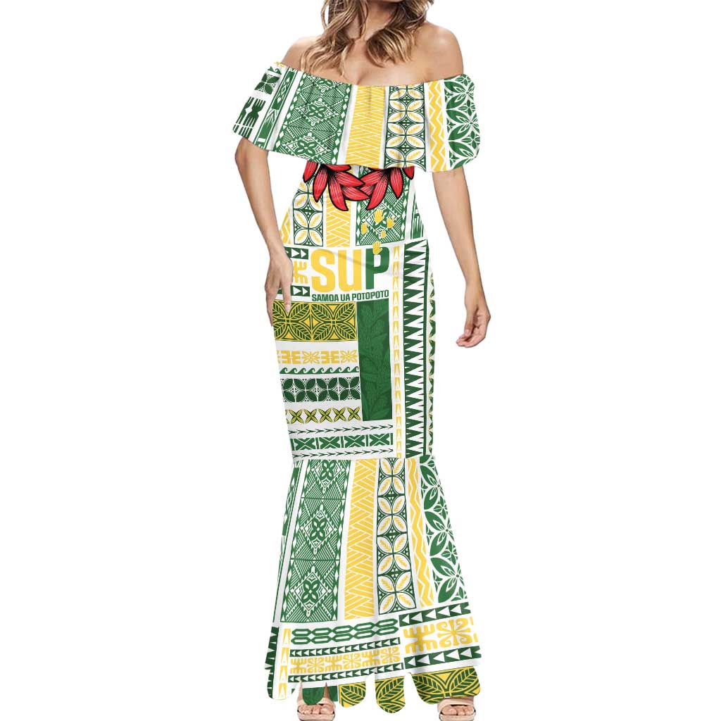 Samoa Uniting Party Mermaid Dress SUP Est 2025 Siapo Pattern - Polynesian Pride