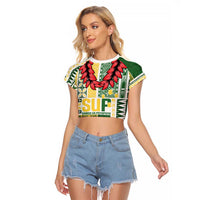 Samoa Uniting Party Raglan Cropped T Shirt SUP Est 2025 Siapo Pattern - Polynesian Pride