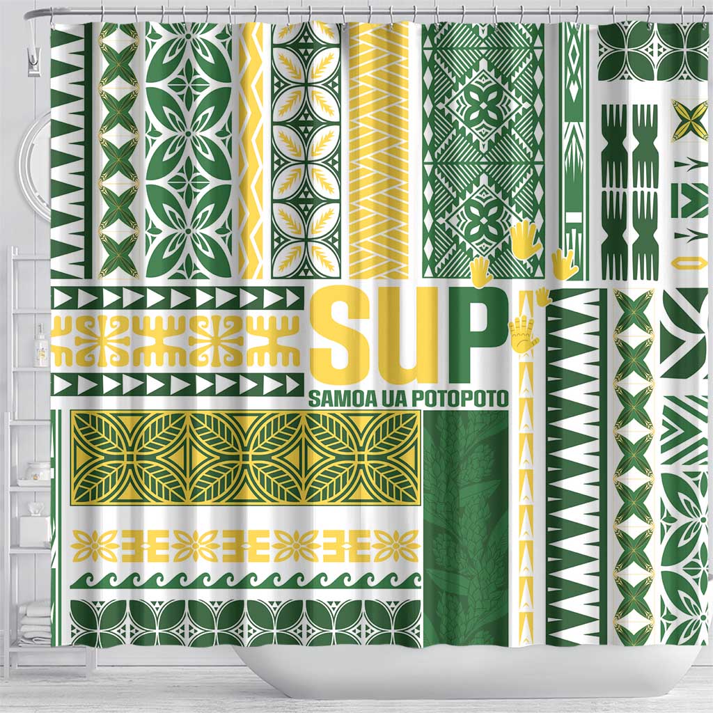 Samoa Uniting Party Shower Curtain SUP Est 2025 Siapo Pattern - Polynesian Pride