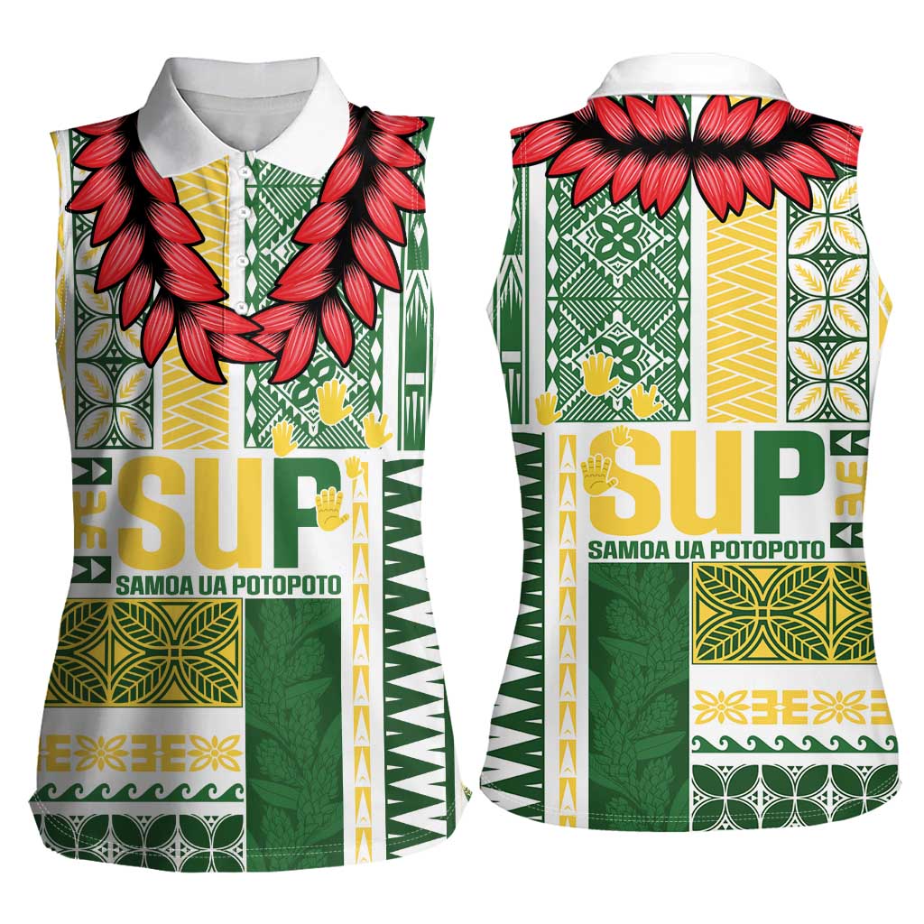 Samoa Uniting Party Women Sleeveless Polo Shirt SUP Est 2025 Siapo Pattern - Polynesian Pride