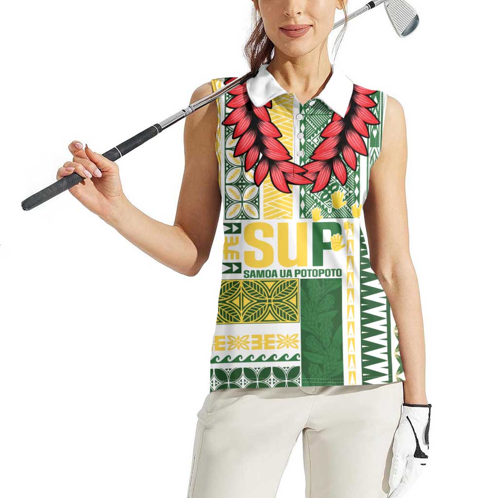 Samoa Uniting Party Women Sleeveless Polo Shirt SUP Est 2025 Siapo Pattern - Polynesian Pride