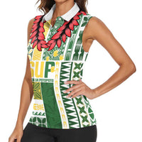 Samoa Uniting Party Women Sleeveless Polo Shirt SUP Est 2025 Siapo Pattern - Polynesian Pride