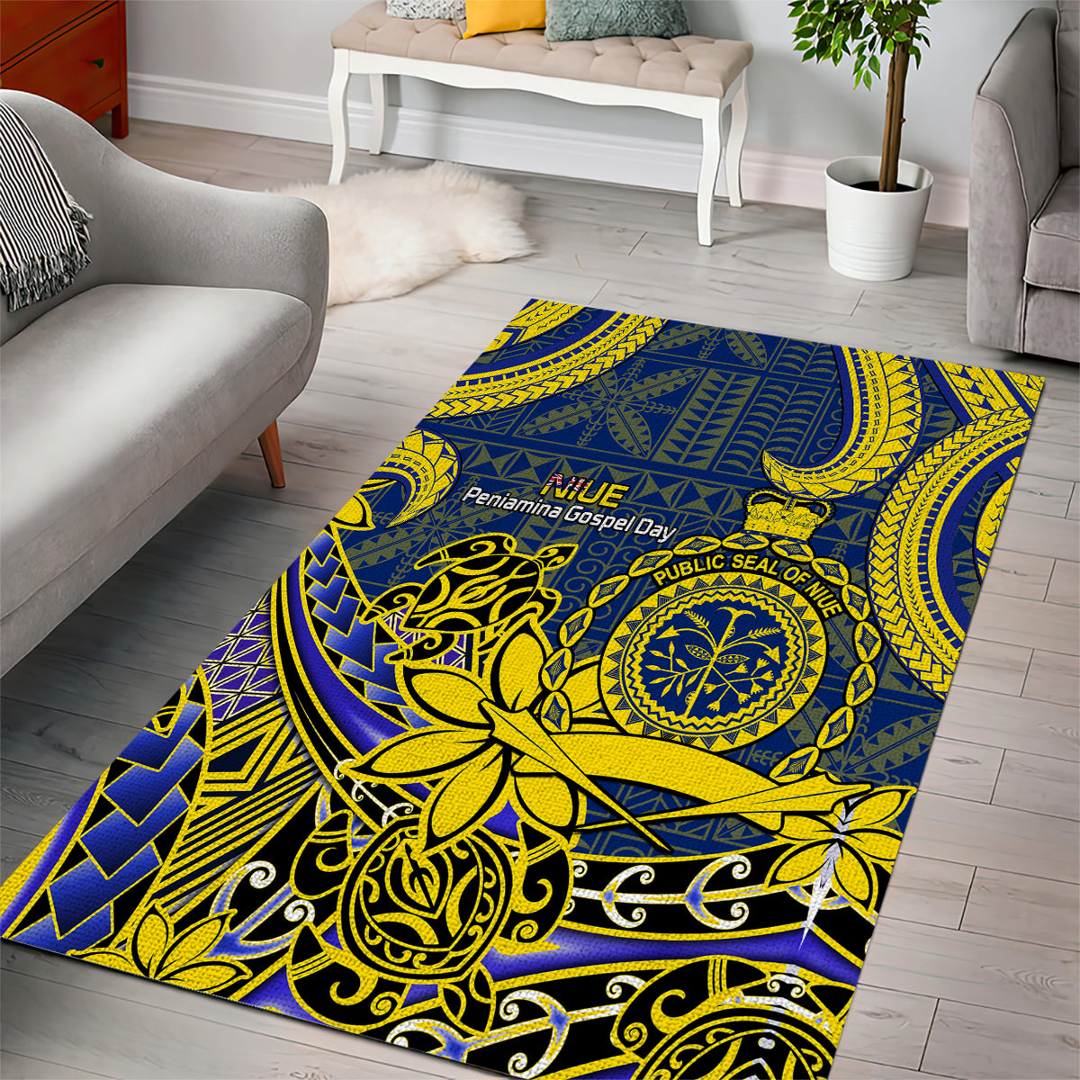 Niue Peniamina Gospel Day Area Rug Unique Niean Hiapo LT14 - Polynesian Pride