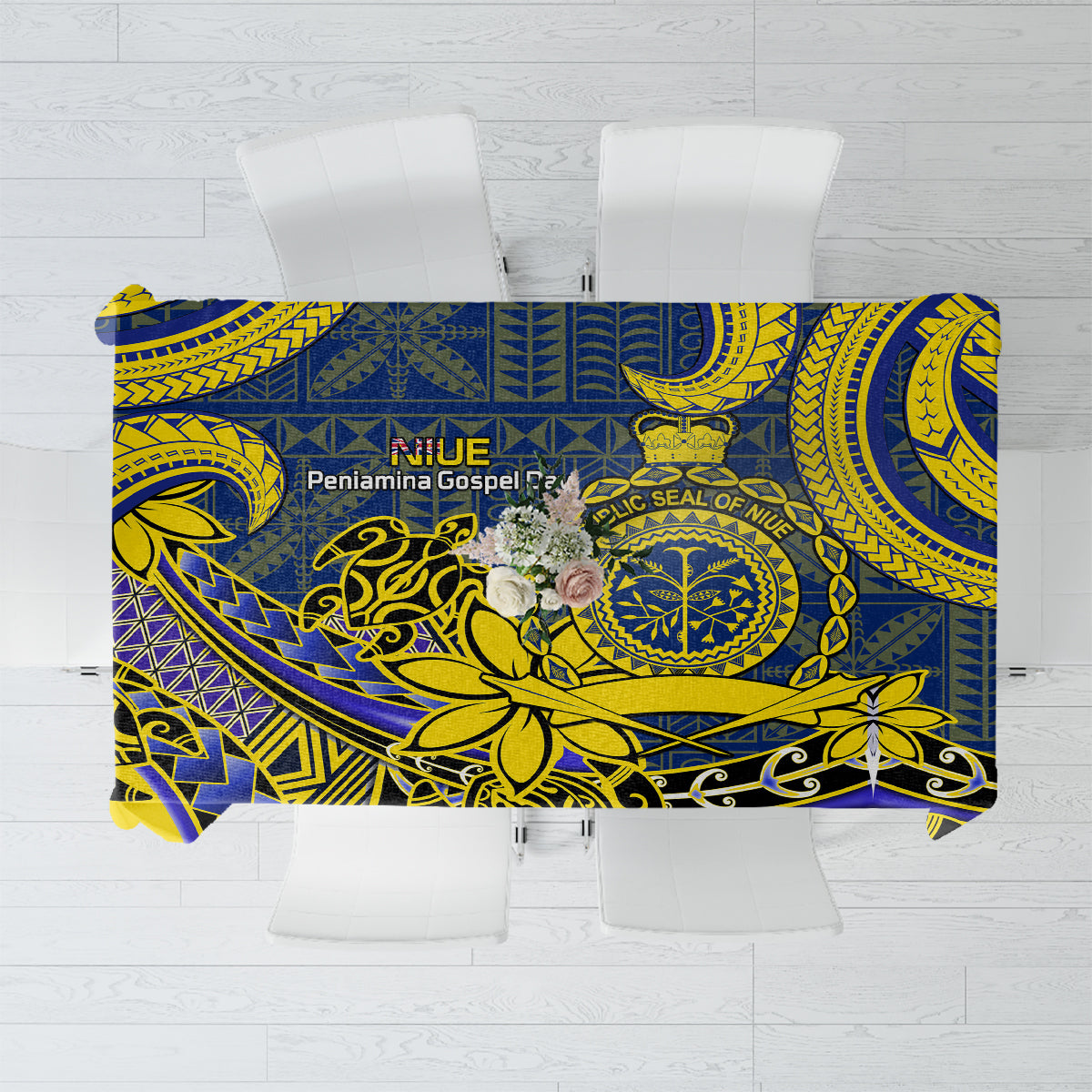 Niue Peniamina Gospel Day Tablecloth Unique Niean Hiapo LT14 Blue - Polynesian Pride