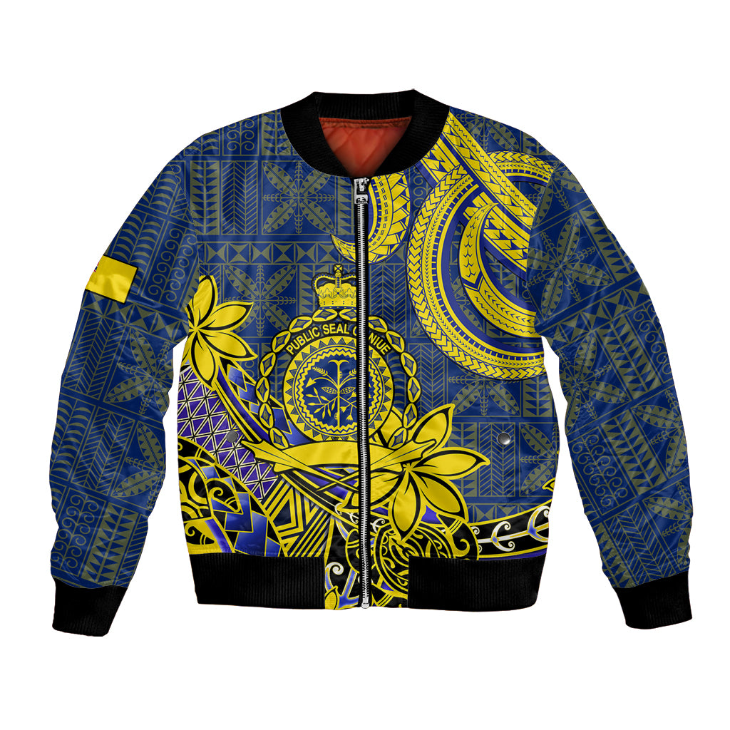 Personalised Niue Peniamina Gospel Day Bomber Jacket Unique Niean Hiapo LT14 Unisex Blue - Polynesian Pride