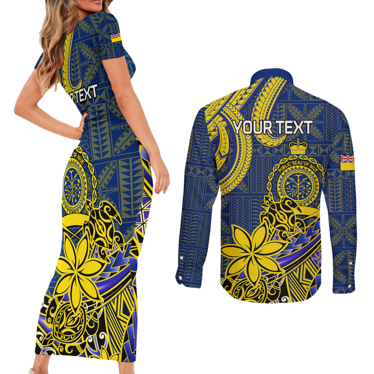 Personalised Niue Peniamina Gospel Day Couples Matching Short Sleeve Bodycon Dress and Long Sleeve Button Shirts Unique Niean Hiapo LT14 - Polynesian Pride