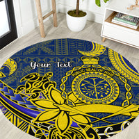 Personalised Niue Peniamina Gospel Day Round Carpet Unique Niean Hiapo LT14 Blue - Polynesian Pride