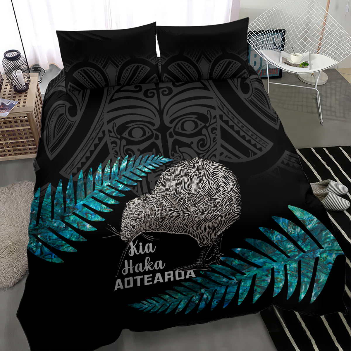 New Zealand Silver Fern Rugby Bedding Set Pacific 2023 Kia Haka Kiwis With Maori Ta Moko LT14 - Polynesian Pride