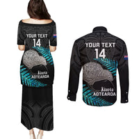 Custom New Zealand Silver Fern Rugby Couples Matching Puletasi Dress and Long Sleeve Button Shirts Pacific 2023 Kia Haka Kiwis With Maori Ta Moko LT14 - Polynesian Pride