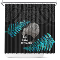New Zealand Silver Fern Rugby Shower Curtain Pacific 2023 Kia Haka Kiwis With Maori Ta Moko LT14 Black - Polynesian Pride