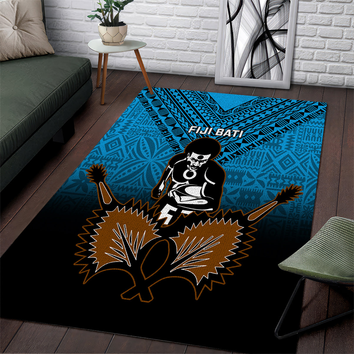 Fiji Tapa Rugby Area Rug Pacific 2023 Go Fijian Bati LT14 Blue - Polynesian Pride