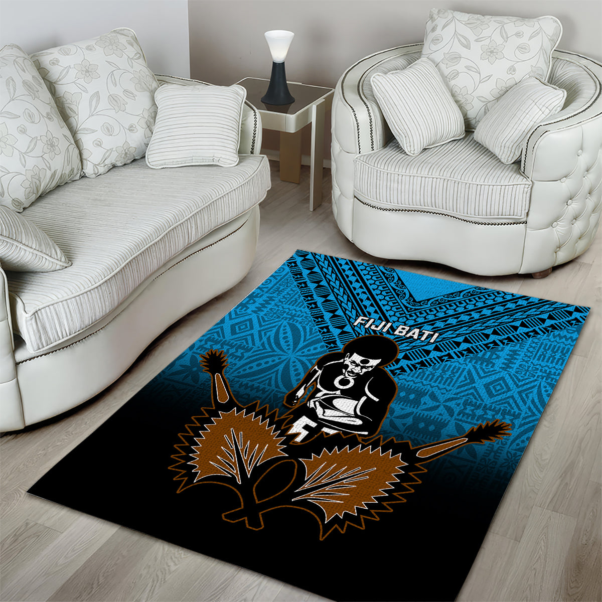 Fiji Tapa Rugby Area Rug Pacific 2023 Go Fijian Bati LT14 - Polynesian Pride