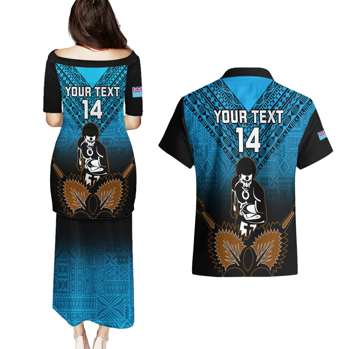 Custom Fiji Tapa Rugby Couples Matching Puletasi Dress and Hawaiian Shirt Pacific 2023 Go Fijian Bati LT14 - Polynesian Pride