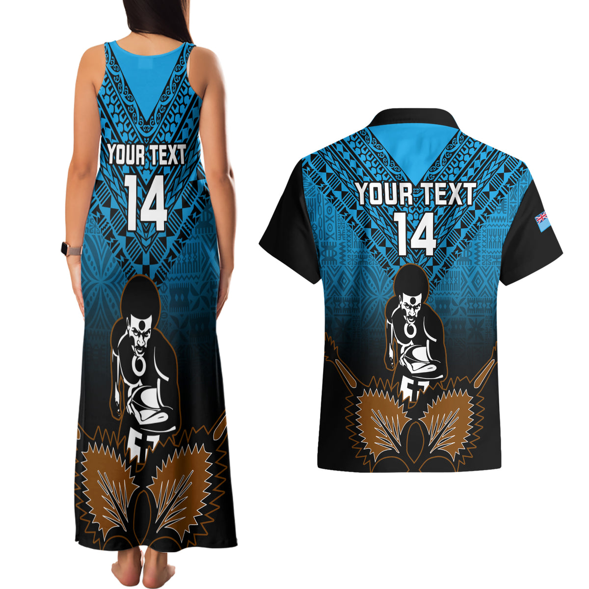 Custom Fiji Tapa Rugby Couples Matching Tank Maxi Dress and Hawaiian Shirt Pacific 2023 Go Fijian Bati LT14 - Polynesian Pride