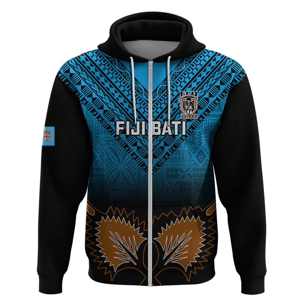 Custom Fiji Tapa Rugby Hoodie Pacific 2023 Go Fijian Bati LT14 Zip Hoodie Blue - Polynesian Pride