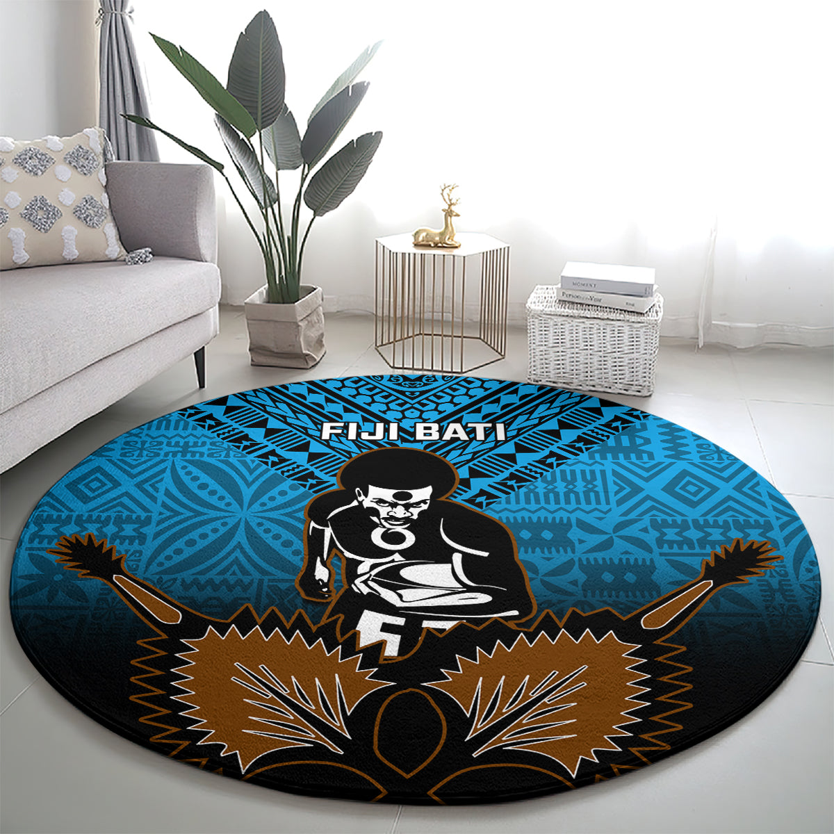 Fiji Tapa Rugby Round Carpet Pacific 2023 Go Fijian Bati LT14 - Polynesian Pride