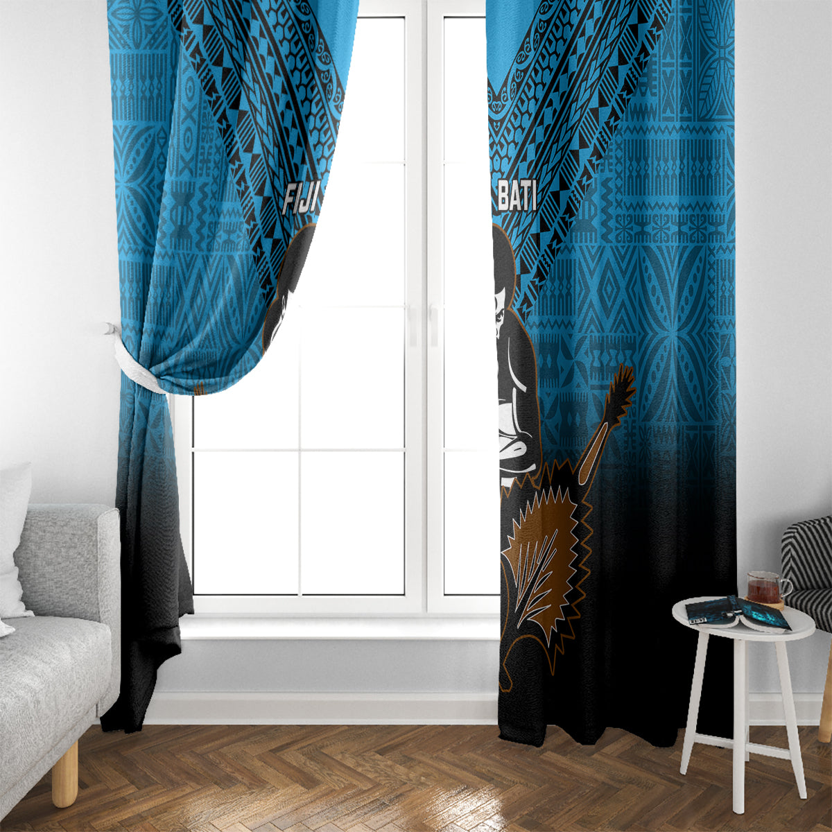 Fiji Tapa Rugby Window Curtain Pacific 2023 Go Fijian Bati LT14 - Polynesian Pride