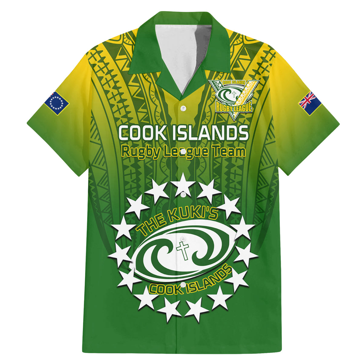 Custom Cook Islands Rugby Family Matching Mermaid Dress and Hawaiian Shirt Pacific 2023 Go The Kukis LT14 Dad's Shirt - Short Sleeve Green - Polynesian Pride
