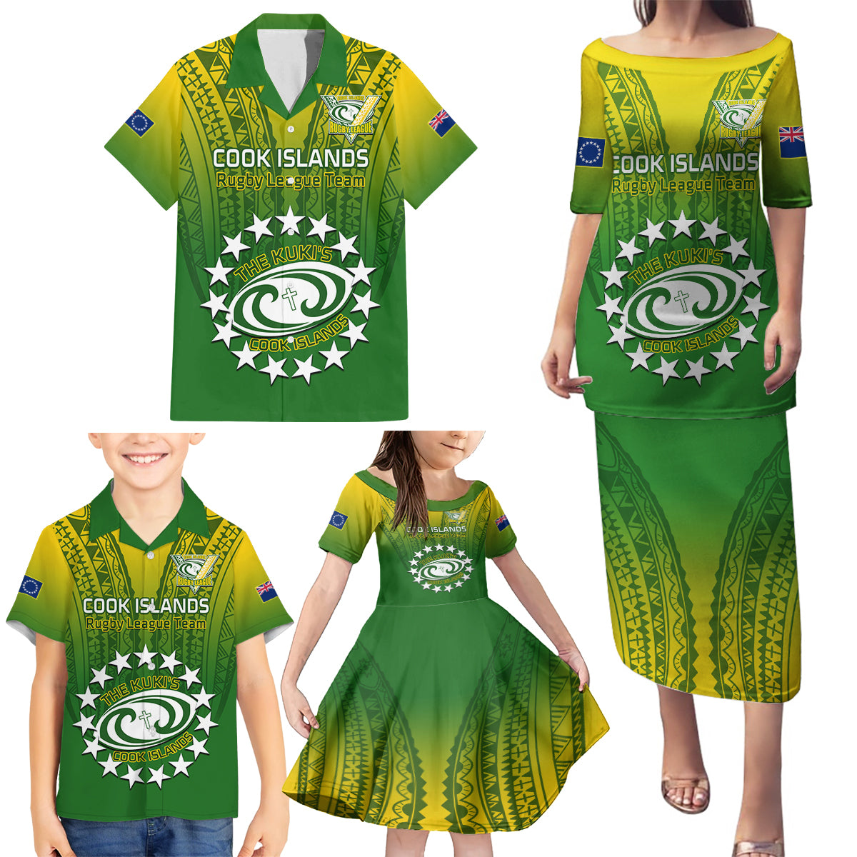 Custom Cook Islands Rugby Family Matching Puletasi Dress and Hawaiian Shirt Pacific 2023 Go The Kukis LT14 - Polynesian Pride