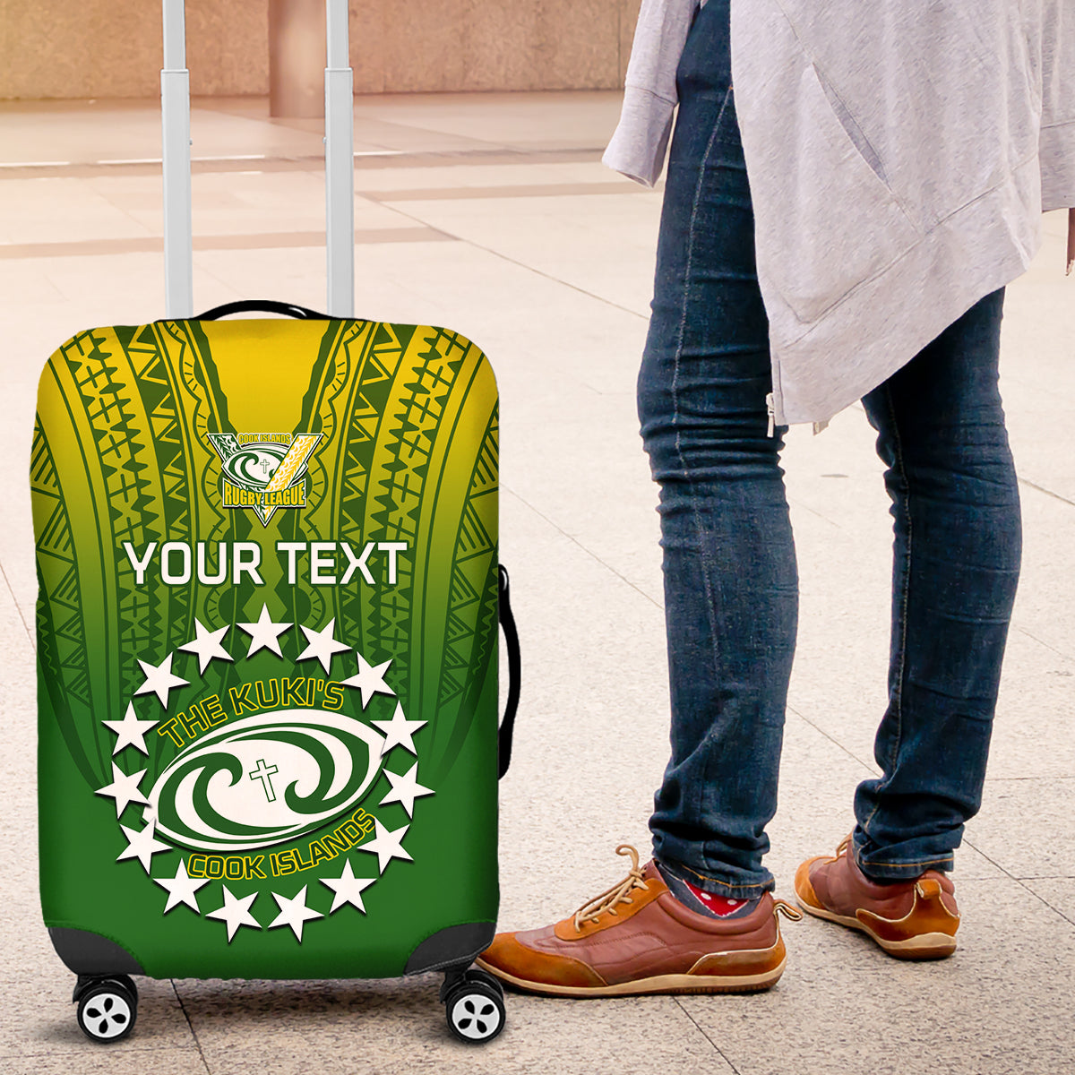 Custom Cook Islands Rugby Luggage Cover Pacific 2023 Go The Kukis LT14 Green - Polynesian Pride